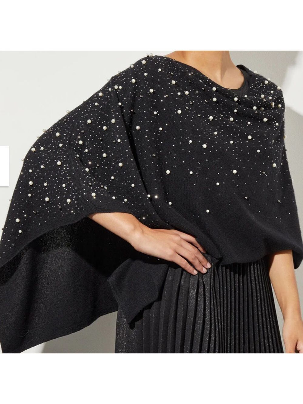 NWT $335 MING WANG
Pearl Beaded Poncho - Soft Cashmere, Black - 0S - Picture 2 of 10